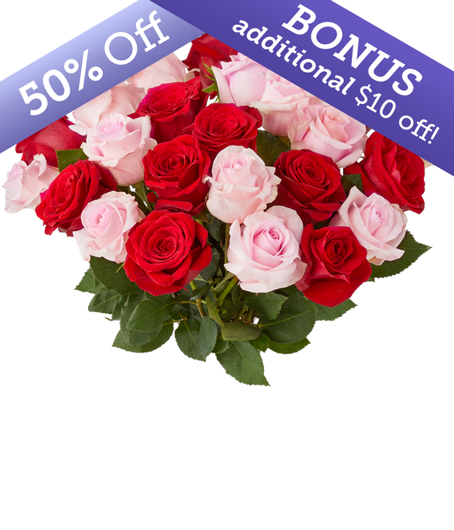 Partial image of Two Dozen Premium Red &amp; Pink Roses without vase.