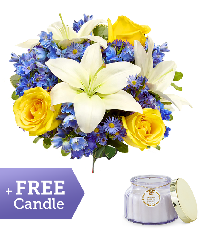 Partial image of Rosy Sunshine with Free Candle  without vase.