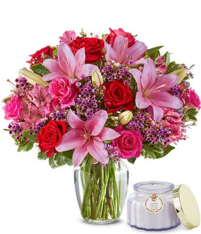Premium Rose & Lily Bouquet with Scented Candle