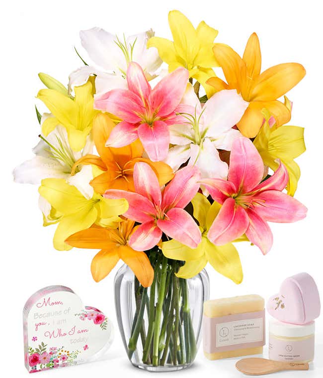 Stunning Lilies with Spa Set &amp; Heart