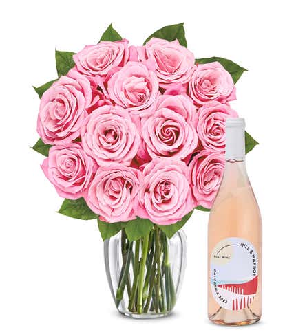 One Dozen Light Pink Roses & Ros&eacute;