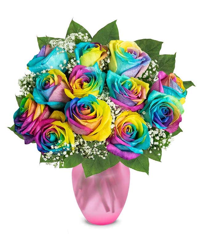 One Dozen Wild Rainbow Roses