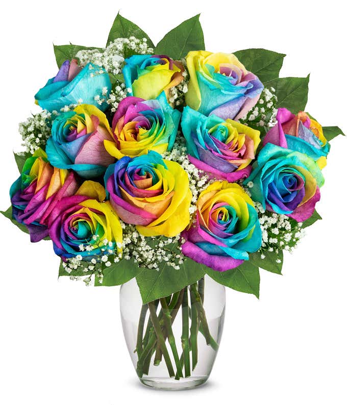 One Dozen Wild Rainbow Roses At From You Flowers