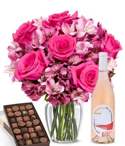 Perfectly Pink Roses and Ros&eacute; Wine with Gourmet Chocolates