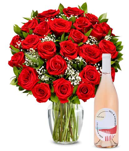 Two Dozen Red Roses and Rosé 