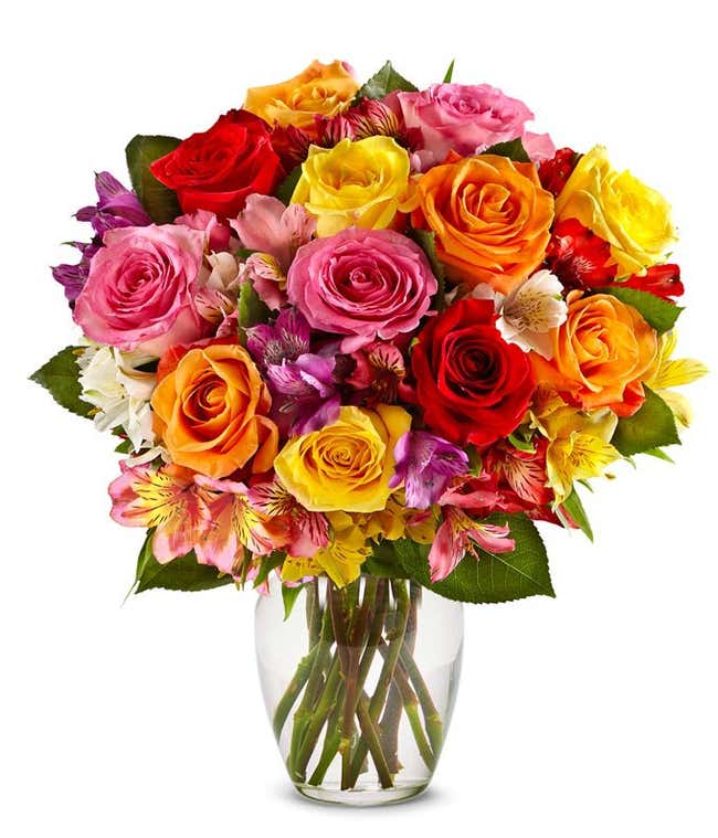 Mixed roses are delivered with Alstroemerias 
