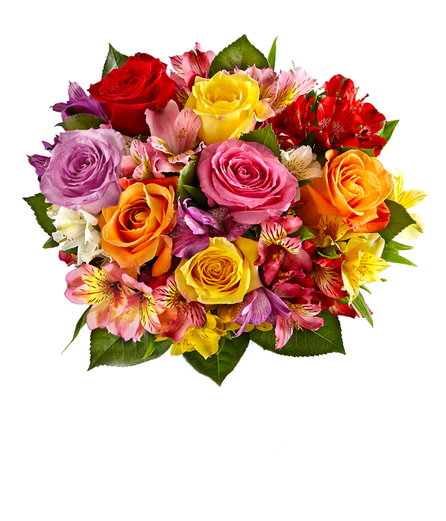 Partial image of Mixed roses are delivered with Alstroemerias without vase