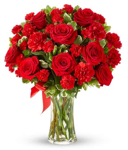 24 Red Rose Bouquet with Baby Breath by Vivid Flowers