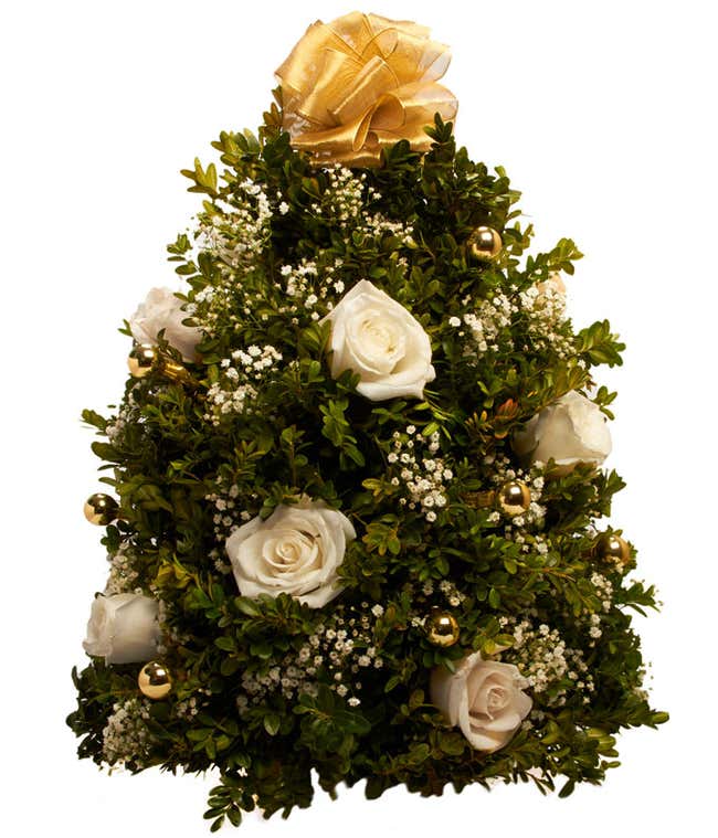 Mini Christmas Tree with Cream roses and gold decorations 