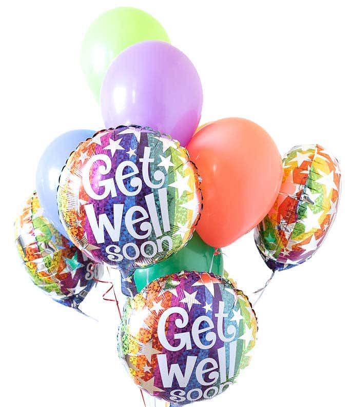 get well bear and balloons