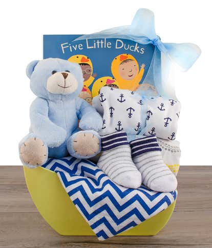 A Special Delivery New Baby Gift Basket – Blue –