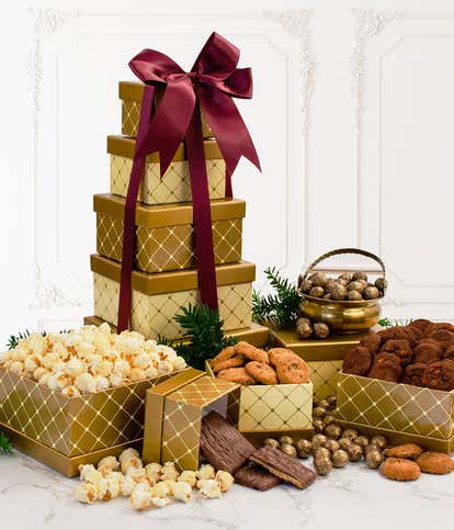 Golden Holiday Gift Tower 
