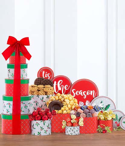 Evergreens and Winter Dreams Gift Tower