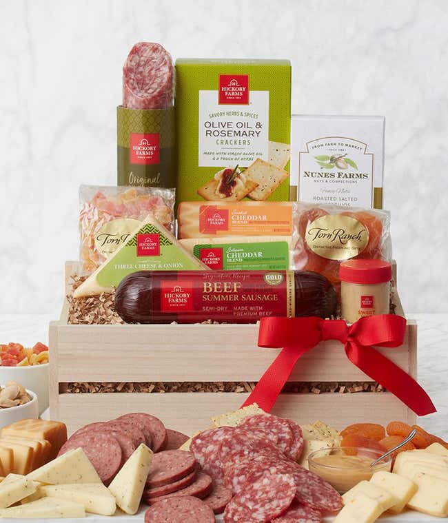 Meat &amp; Cheese Wooden Crate Gift Basket
