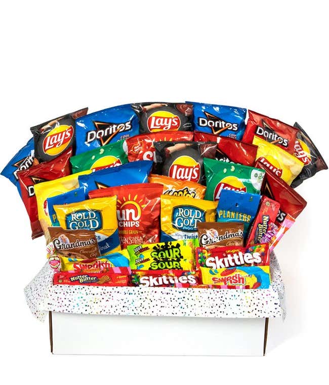 Deluxe Chips, Candy, &amp; Snacks Gift Box - 40 Piece