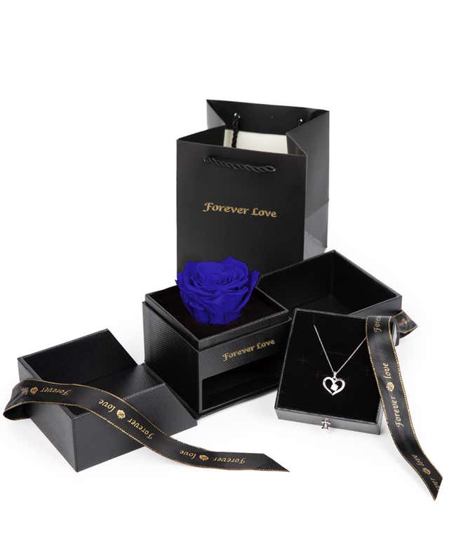 Forever Rose &amp; Necklace Gift Set- Blue