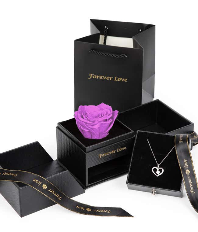 Forever Rose &amp; Necklace Gift Set- Purple
