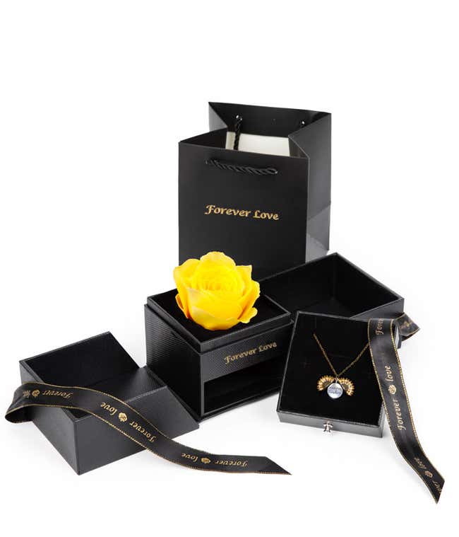 Forever Rose &amp; Necklace Gift Set- Yellow