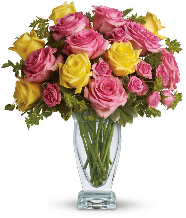 Luxury yellow and pink rose bouquet