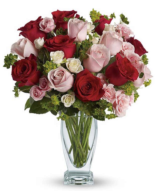 Romantic red roses, pink roses and spray roses