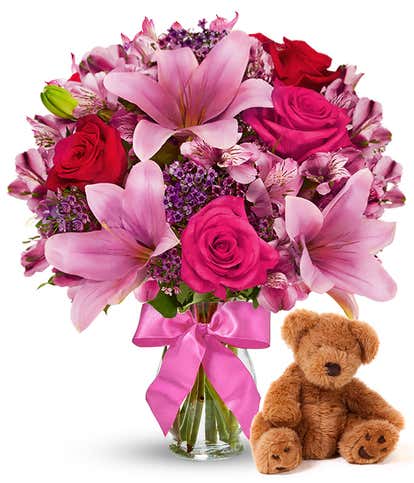 Rose & Lily Celebration with Teddy Bear