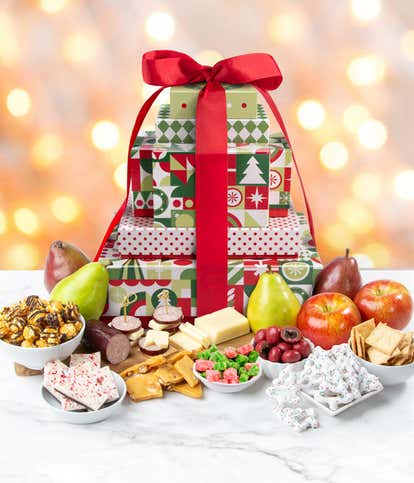 Merry Christmas Fruit and Treats Gift Tower
