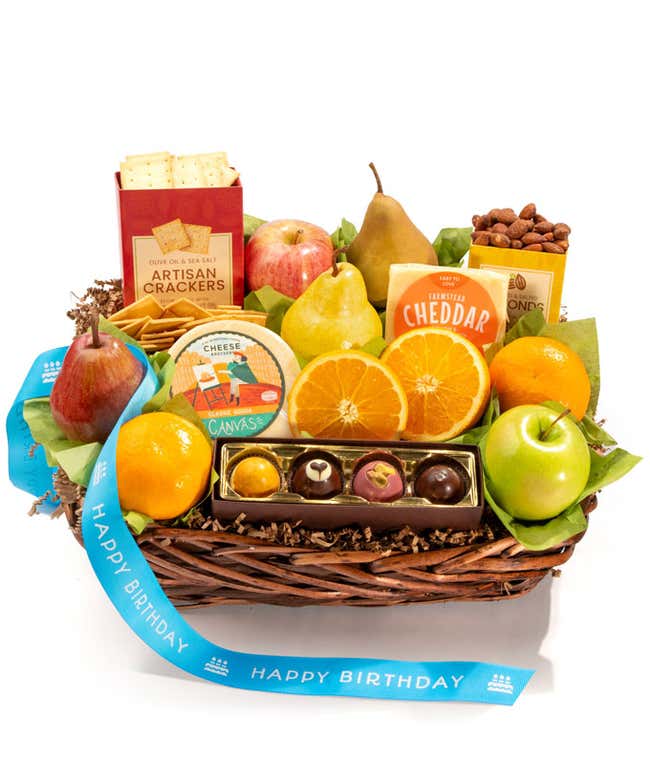 Artisan Crafted Fruit &amp; Cheese Birthday Gift Basket
