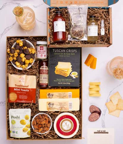 Deluxe Cheese & Charcuterie Box with Tropical Pink Margarita Cocktail Kit