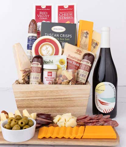 Premium Charcuterie & Red Wine Gift Basket