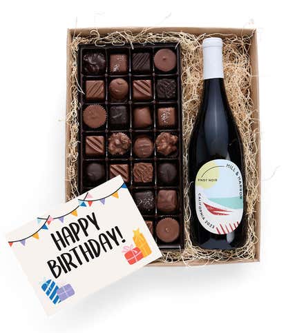 Happy Birthday! Gourmet Chocolates with California Red Wine