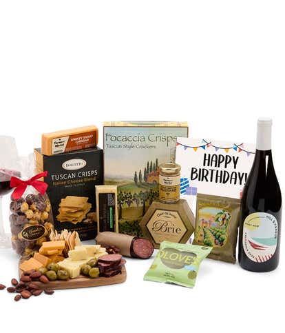 Happy Birthday! Charcuterie, Cheese & California Wine Gourmet Gift Box - Red Wine