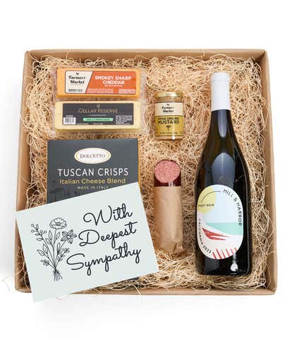 With Sympathy Cheese, Meat & California Red Wine Gift Box