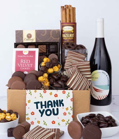 Thank You! Deluxe Sweet Treats Chocolate Gift Box with Red Wine
