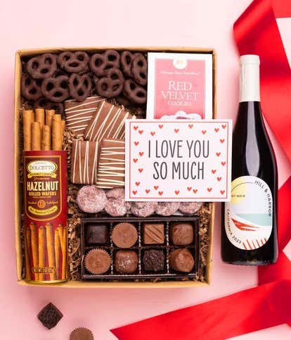 I Love You Sweet Treats Chocolate & Red Wine Gift Box
