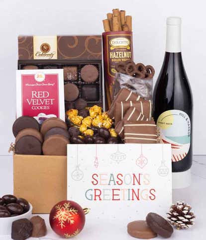 Season's Greetings Deluxe Chocolate & Red Wine Gift Box