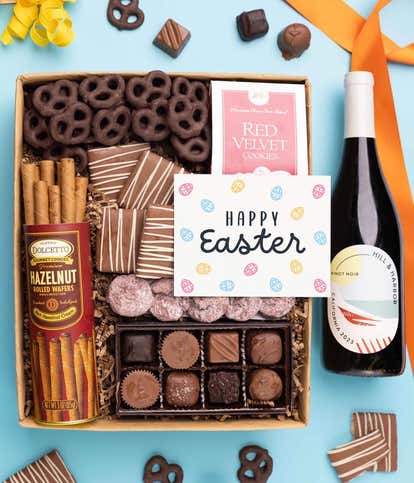 Easter Chocolate Sweets Box with Red Wine