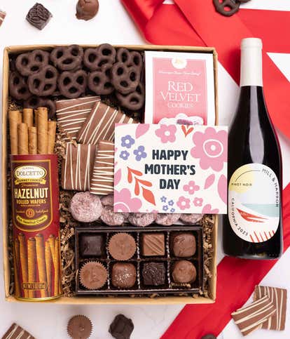Mother's Day Chocolate Sweets Box with Red Wine