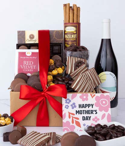 Deluxe Mother's Day Chocolate Sweets Gift with Red Wine