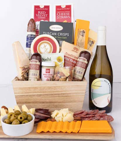 Premium Charcuterie & White Wine Gift Basket