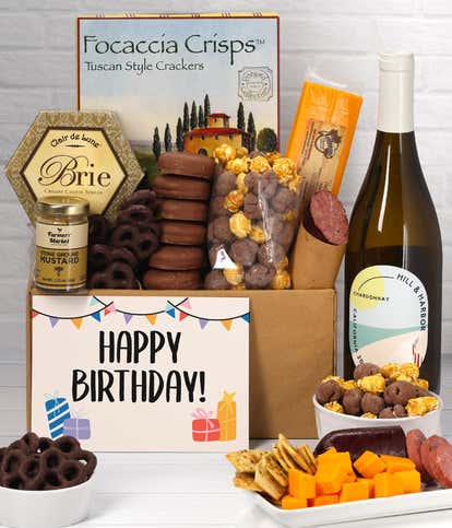 Happy Birthday! Gourmet Gift Box with White Wine