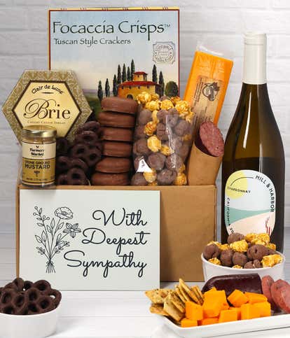 Deepest Sympathy Gourmet Gift Box with White Wine