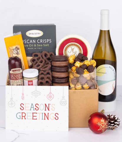 Season's Greetings Sweet & Savory Gift Box with White Wine