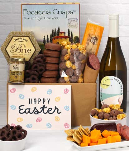 Gourmet Easter Gift Box with White Wine