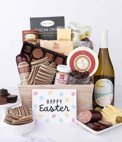 Charcuterie & Sweets Easter Gift Basket with White Wine