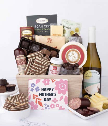 Charcuterie & Sweets Mother's Day Gift Basket with White Wine