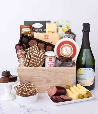 Gourmet Charcuterie & Sweets Gift Basket with Sparkling Wine