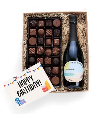 Happy Birthday! Gourmet Chocolates with California Sparkling Wine