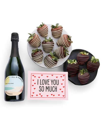 I Love You Gourmet Chocolate Dipped Strawberries and Sparkling Wine