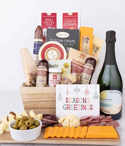 Season's Greetings Premium Charcuterie & Sparkling Wine Gift Basket