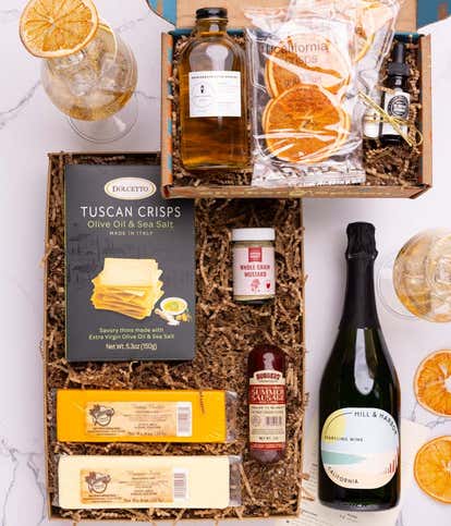 Cheese & Meat Box with Garden Party Spritz Cocktail Kit and Sparkling Wine